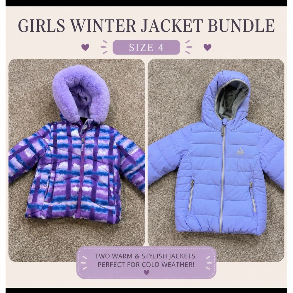 Gerry Snozu Girls 4T Winter Jacket LOT Purple Tie Dye Solid Puffer Coats Kids